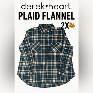 Derek Heart Navy and White Plaid Long Sleeve Button Down Casual‎ Shirt Size 2x